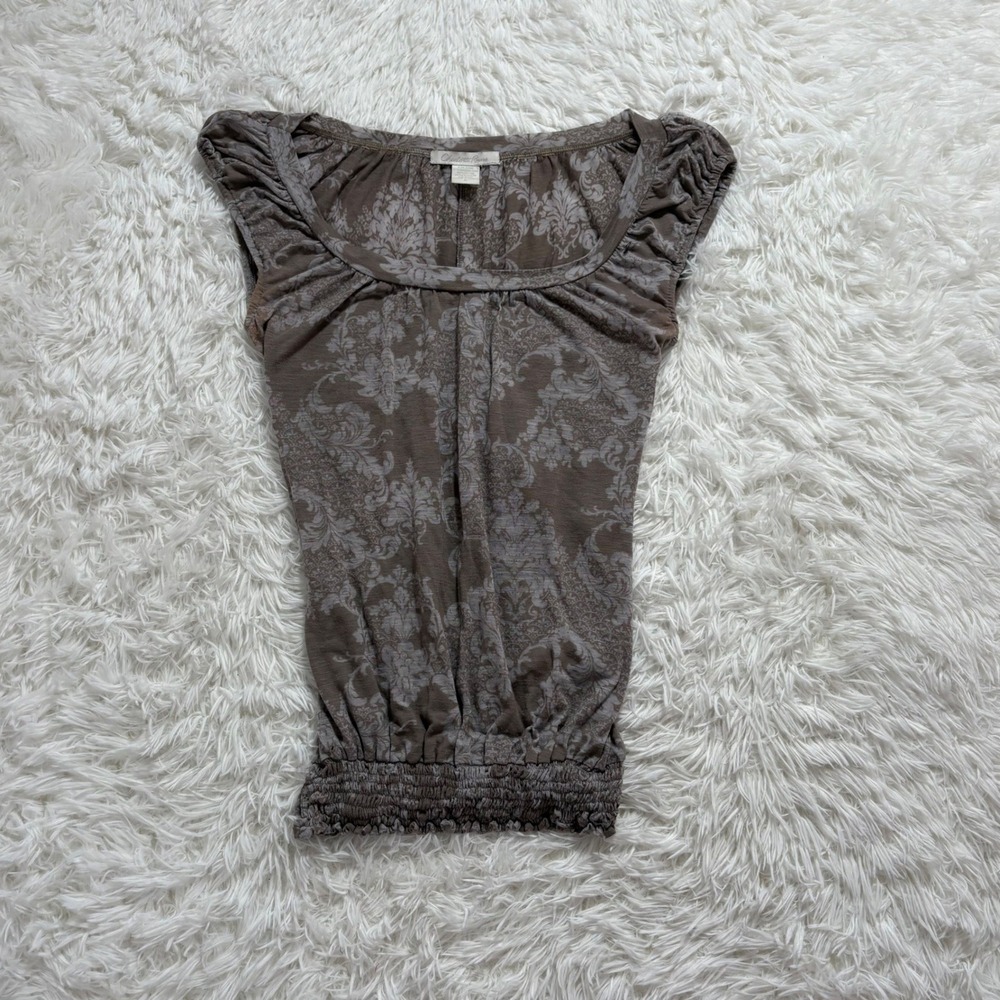 y2k gray floral print bat sleeve top medium